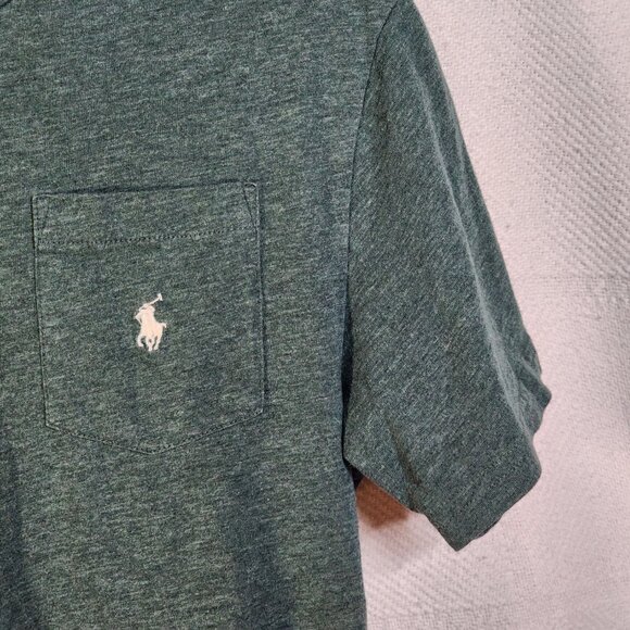 Polo Ralph Lauren Heather Green SS Logo Pocket V-Neck Cotton Poly Tee Sz M 10-12 - Picture 6 of 16